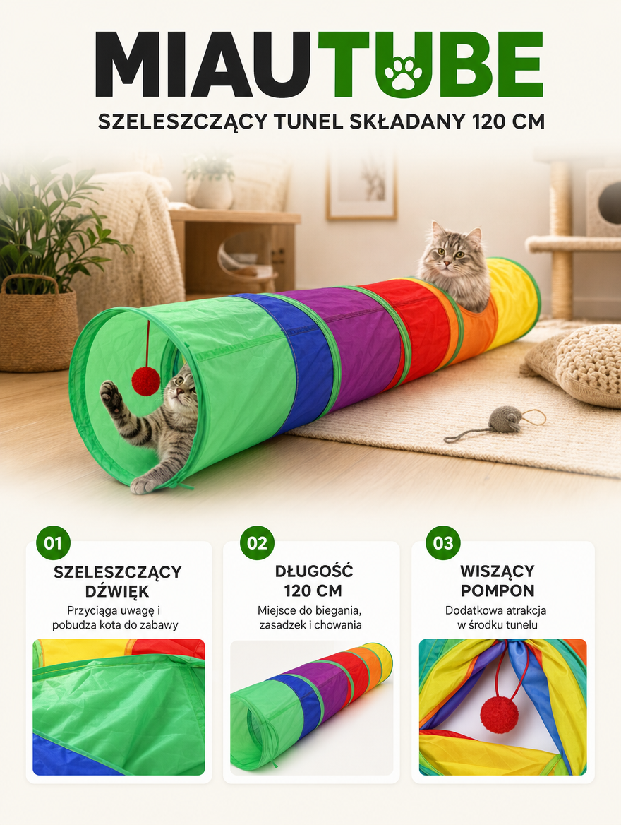 Miautube - szeleszczący tunel składany 120 cm | Nekoro