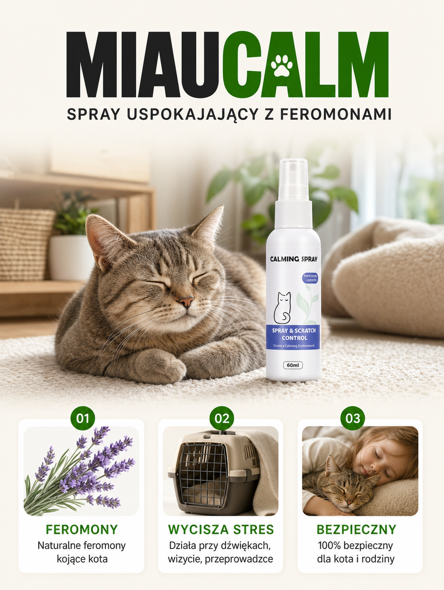 Miaucalm - spray uspokajający z feromonami | Nekoro