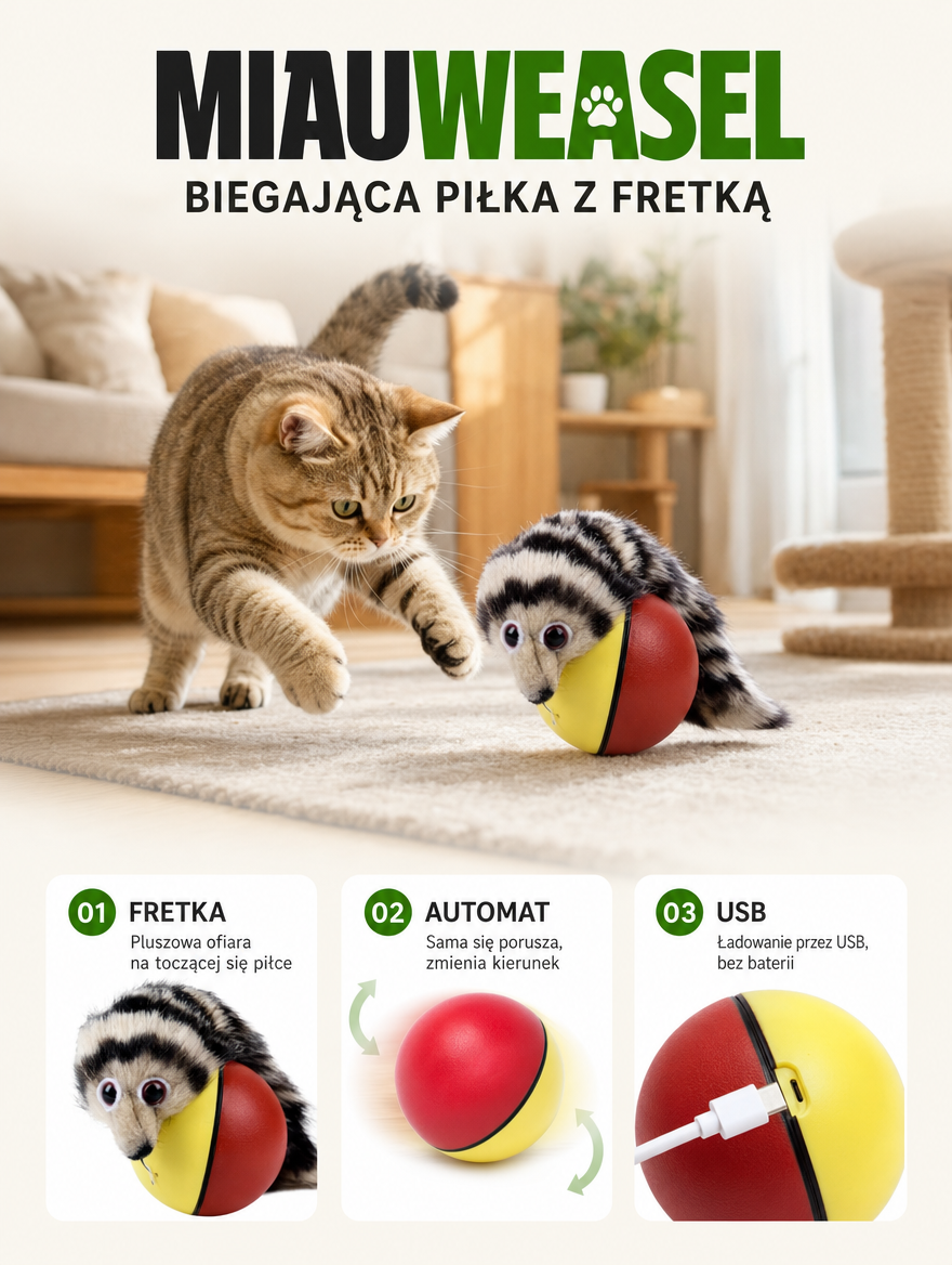 Miauweasel - biegająca piłka z fretką | Nekoro