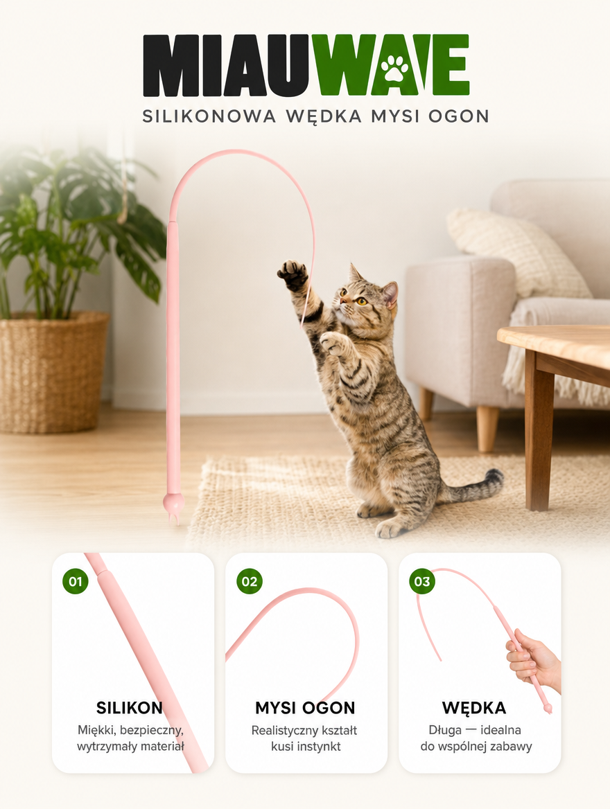 Miauwave - silikonowa wędka mysi ogon | Nekoro