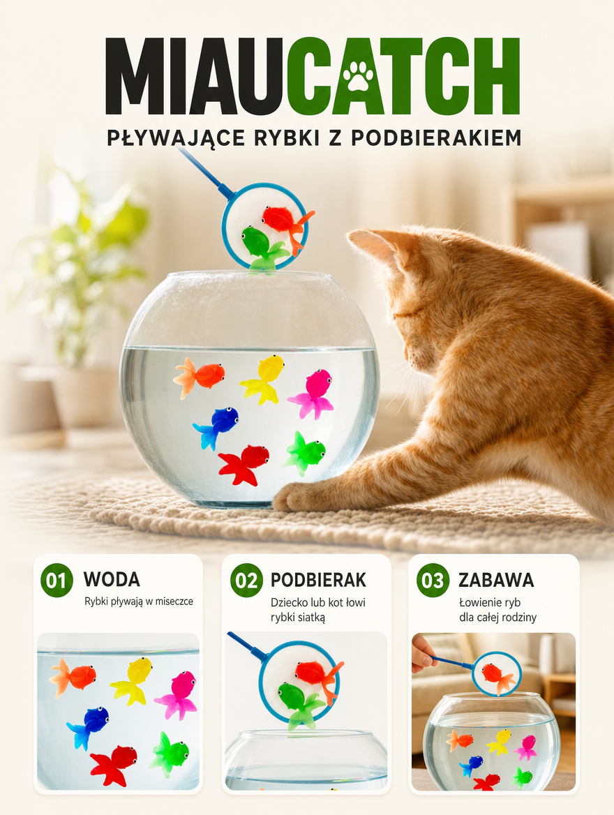 Miaucatch - pływające rybki z podbierakiem | Nekoro
