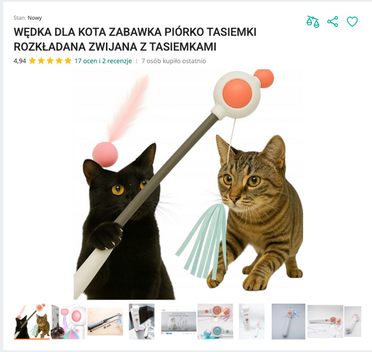 Miauwand - Rozkładana Wędka z Piórkiem i Tasiemkami | Nekoro™