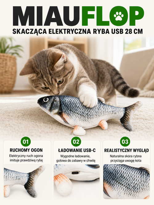 Miauflop - skacząca elektryczna ryba USB 28cm | Nekoro