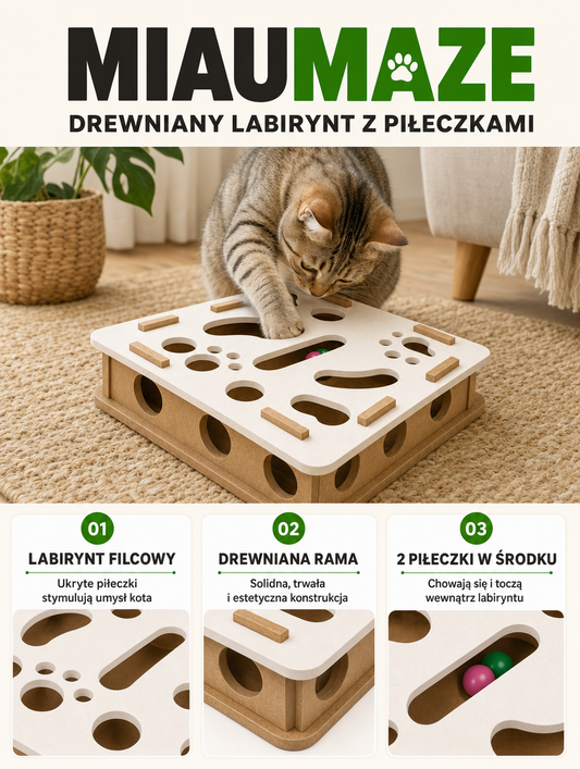 Miaumaze - drewniany labirynt z piłeczkami | Nekoro