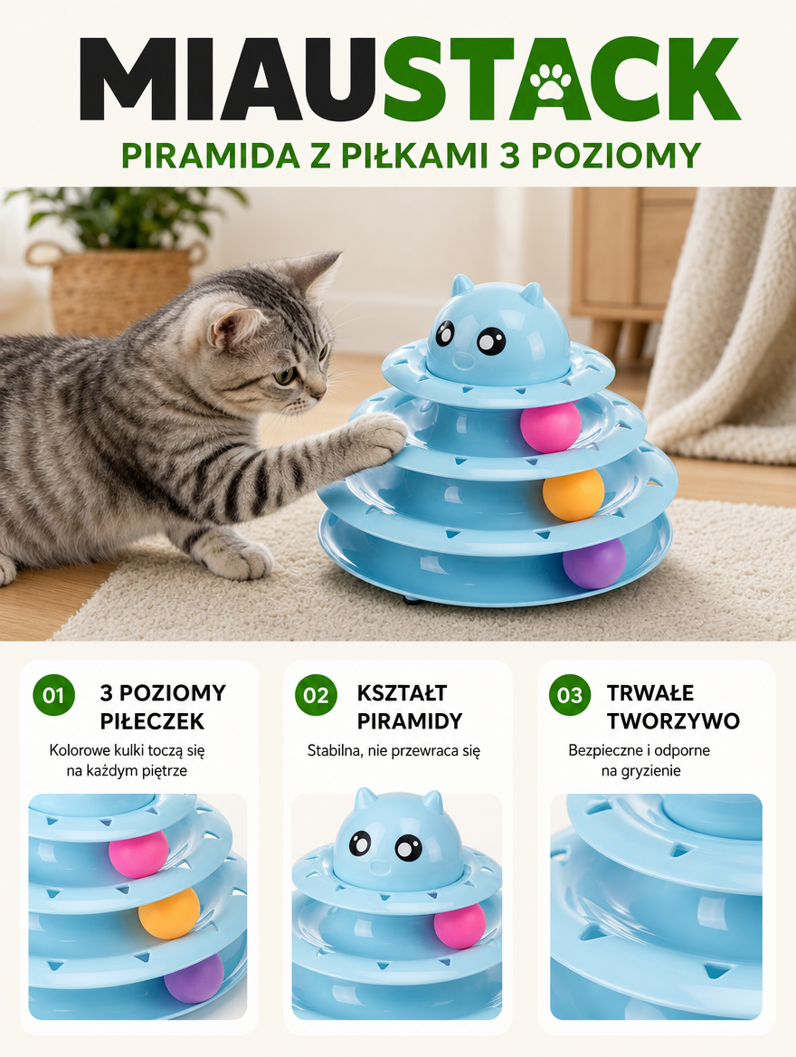 Miaustack - piramida z piłkami 3 poziomy | Nekoro