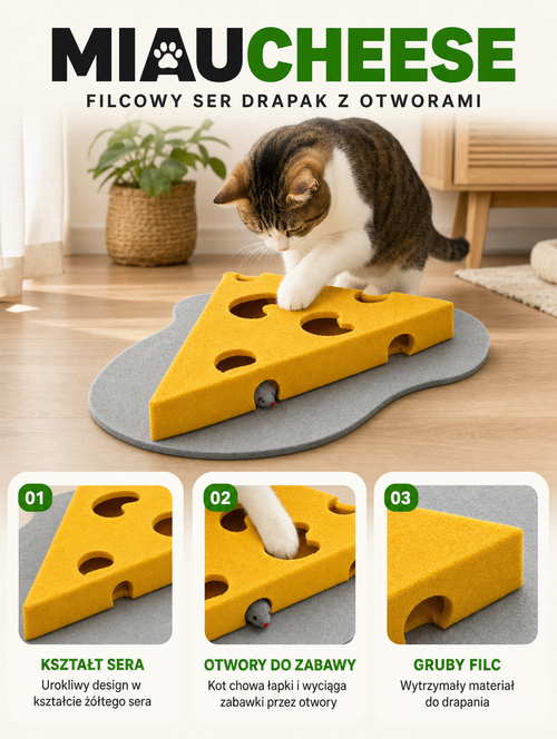 Miaucheese - filcowy ser drapak z otworami | Nekoro
