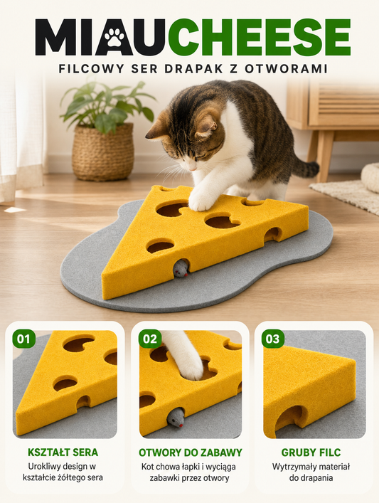 Miaucheese - filcowy ser drapak z otworami | Nekoro