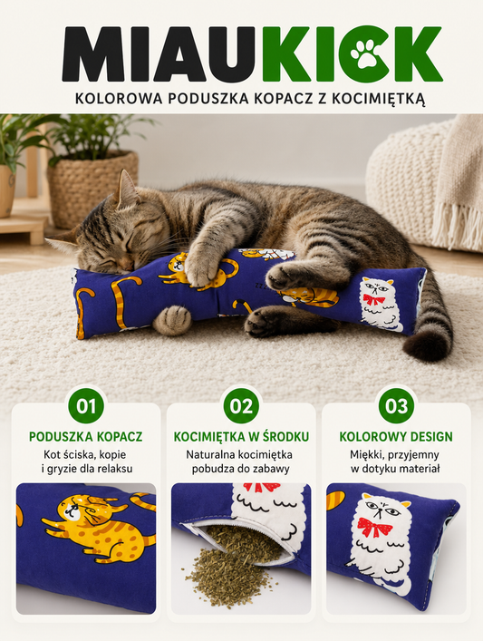 Miaukick - kolorowa poduszka kopacz z kocimiętką | Nekoro