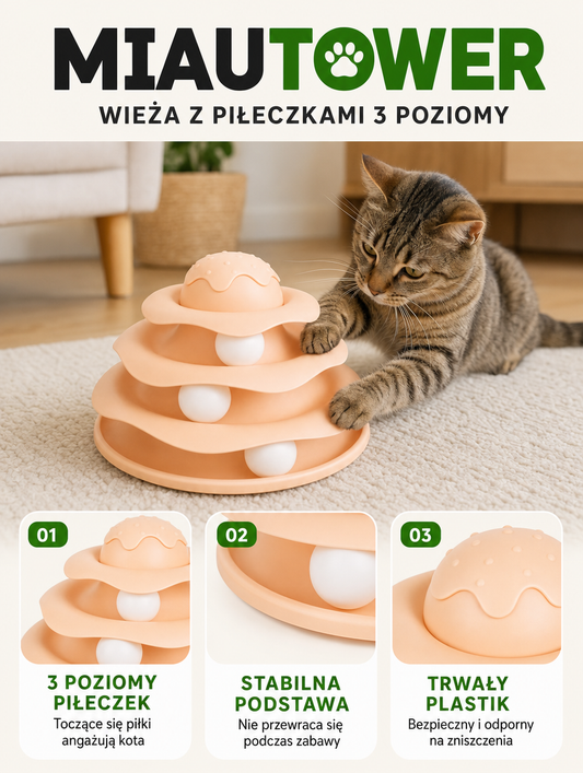 Miautower - wieża z piłeczkami 3 poziomy | Nekoro