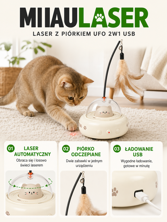 Miaulaser - laser z piórkiem UFO 2w1 USB | Nekoro