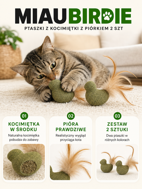 Miaubirdie - ptaszki z kocimiętki z piórkiem 2 szt | Nekoro