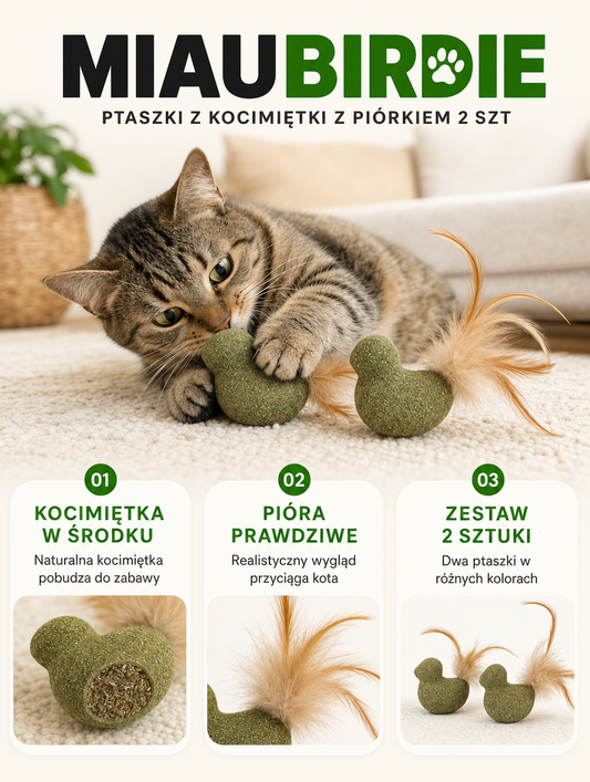 Miaubirdie - ptaszki z kocimiętki z piórkiem 2 szt | Nekoro