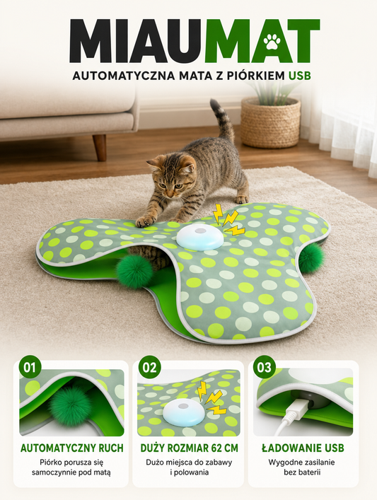 Miaumat - automatyczna mata z piórkiem USB | Nekoro
