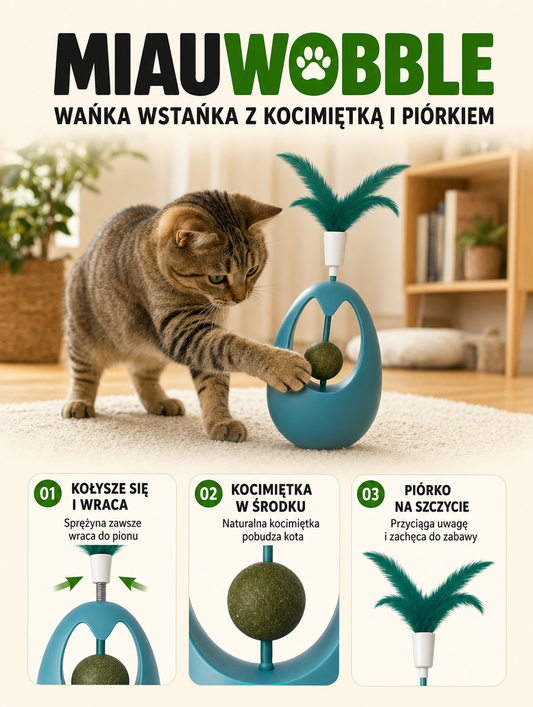 Miauwobble - wańka wstąńka z kocimiętką i piórkiem | Nekoro