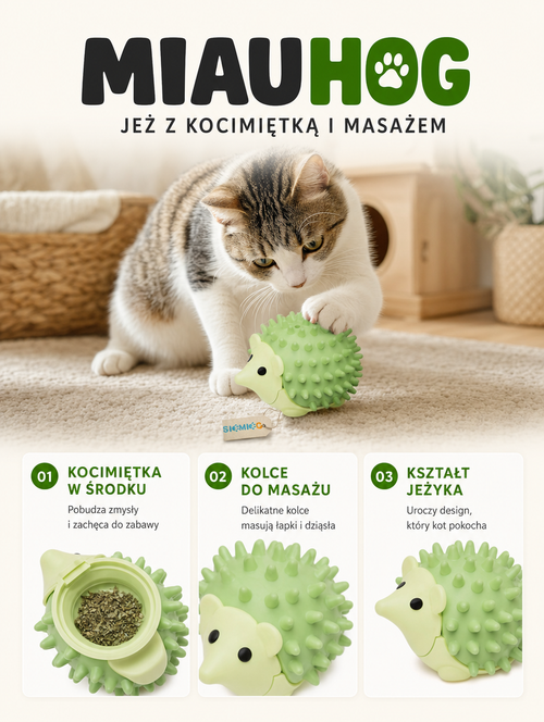 Miauhog - jeż z kocimiętką i masażem | Nekoro