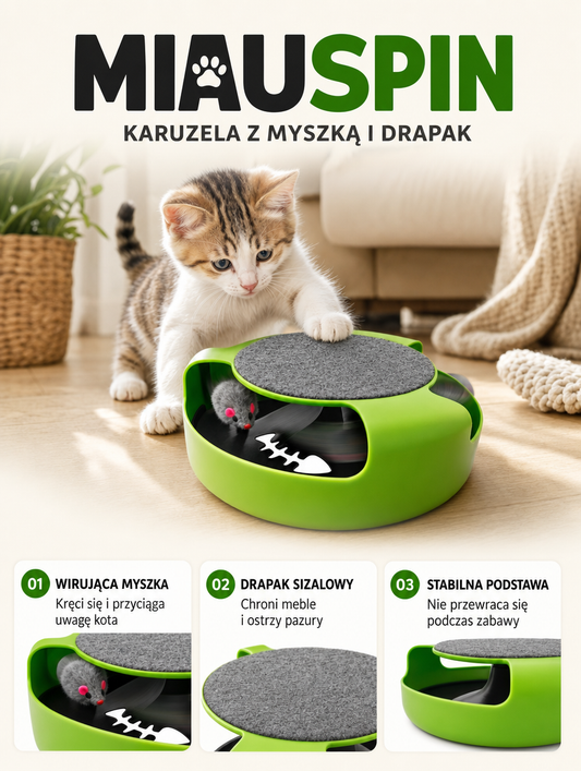 Miauspin - karuzela z myszką i drapak | Nekoro
