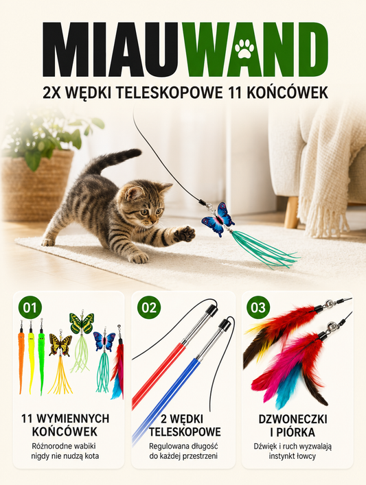 Miauwand - 2x wędki teleskopowe z 11 końcówkami | Nekoro