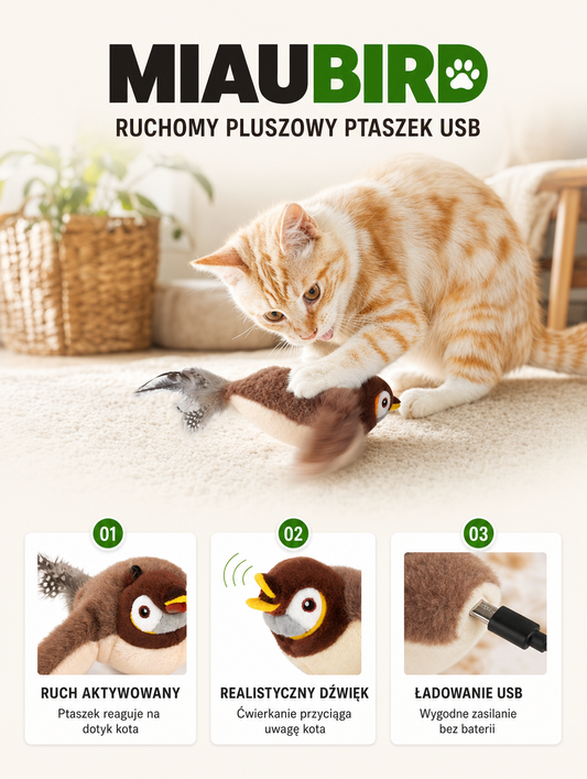 Miaubird - ruchomy pluszowy ptaszek USB | Nekoro