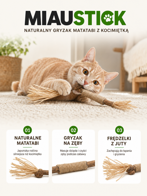 Miaustick - naturalny gryzak matatabi z kocimiętką | Nekoro