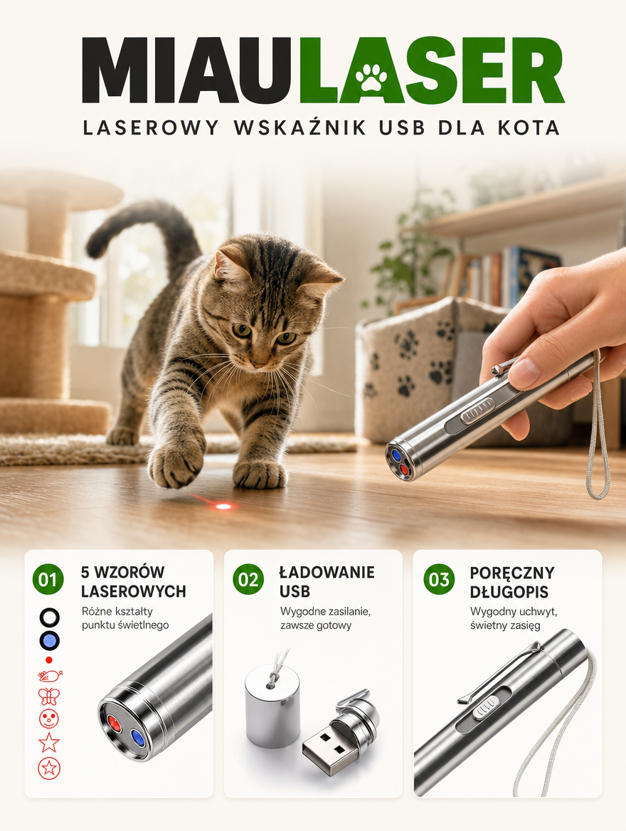 Miaulaser - laserowy wskaźnik USB dla kota | Nekoro