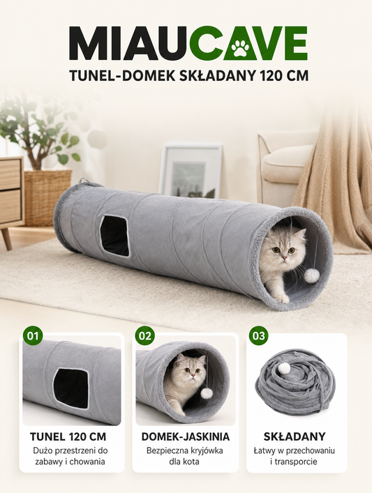 Miaucave - tunel-domek składany 120 cm | Nekoro