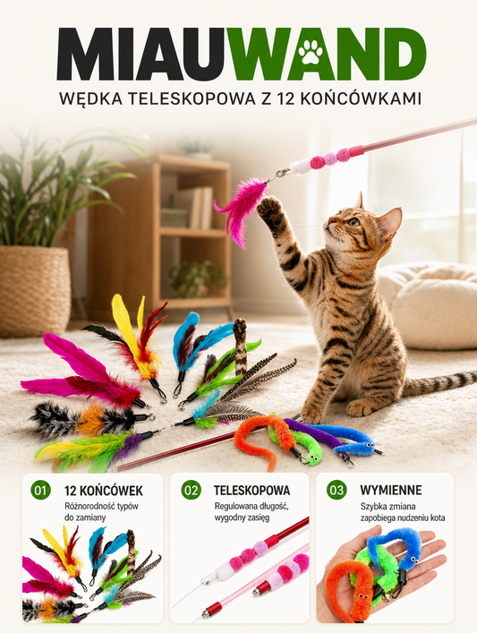 Miauwand - wędka teleskopowa z 12 końcówkami | Nekoro