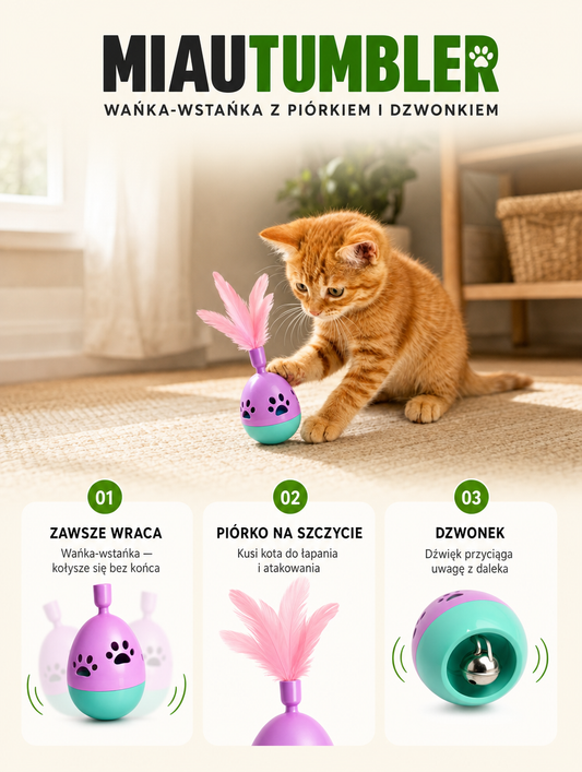 Miautumbler - wańka-wstąńka z piórkiem i dzwonkiem | Nekoro