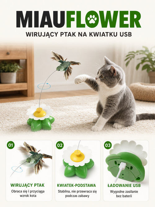 Miauflower - wirujący ptak na kwiatku USB | Nekoro