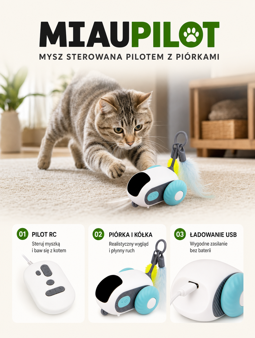 Miaupilot - mysz sterowana pilotem z piórkami | Nekoro