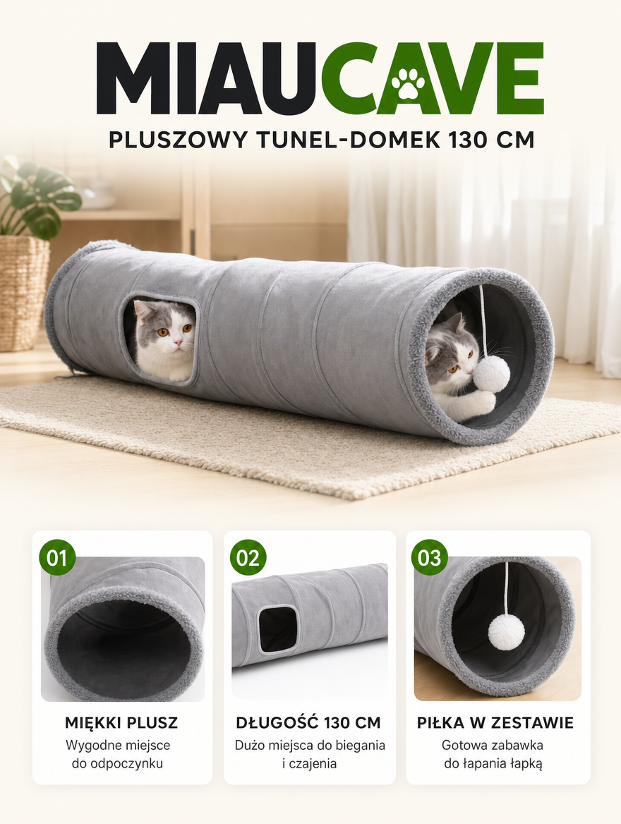Miaucave - pluszowy tunel-domek 130 cm | Nekoro
