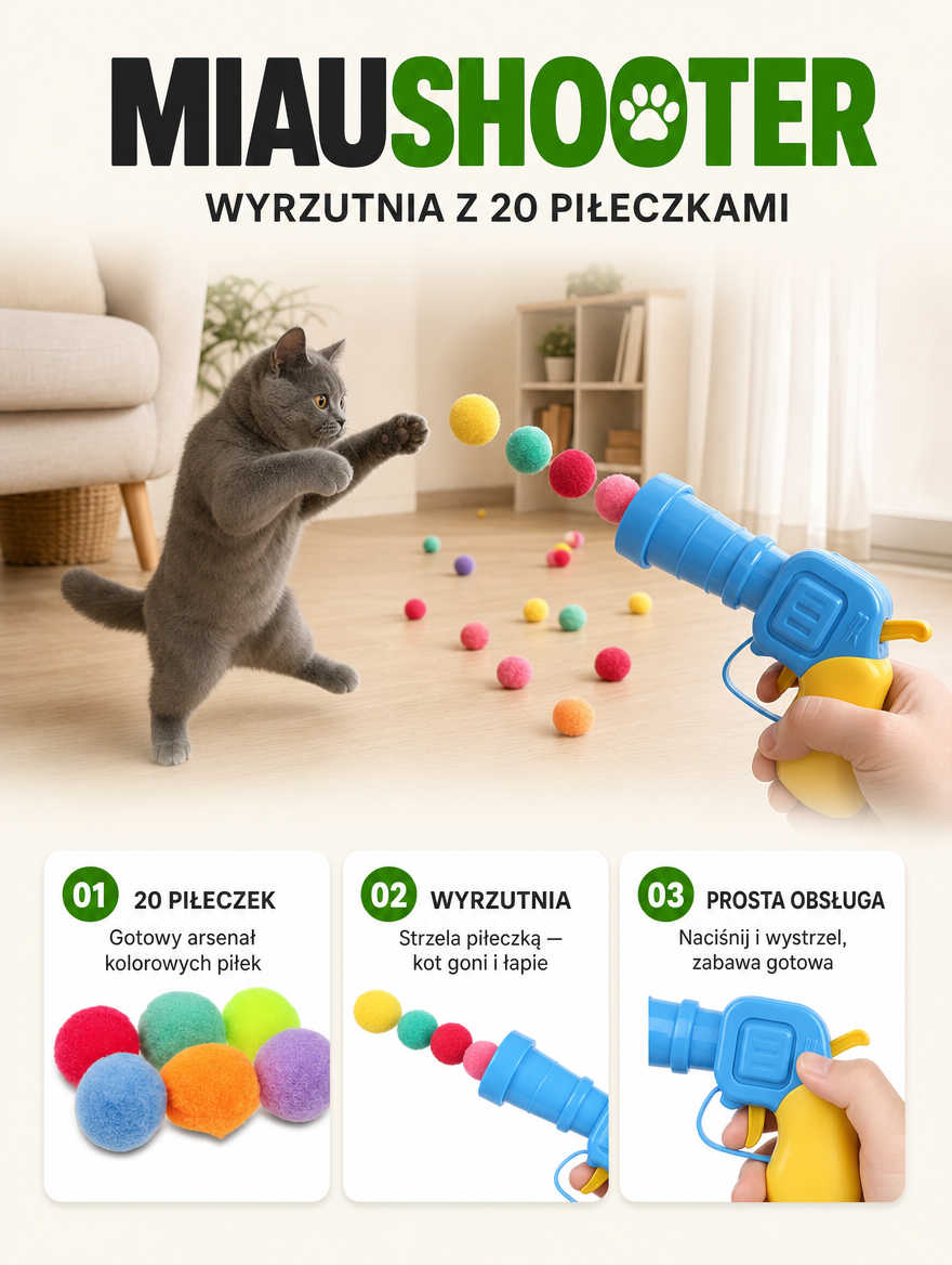 Miaushooter - wyrzutnia z 20 piłeczkami | Nekoro