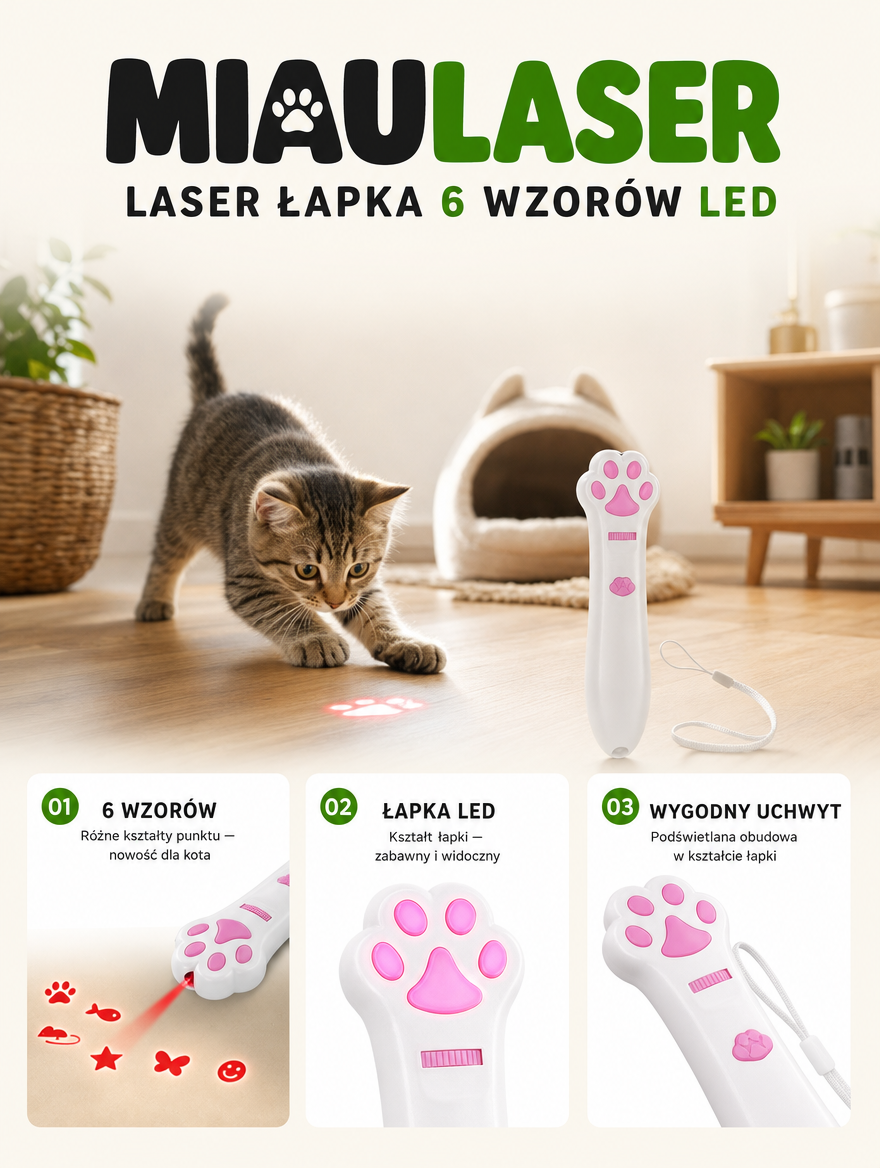 Miaulaser - laser łapka 6 wzorow LED | Nekoro