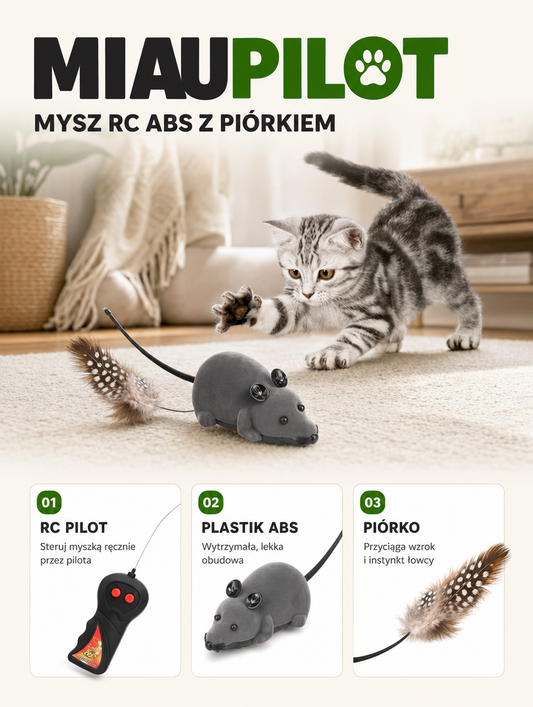 Miaupilot - mysz RC ABS z piórkiem | Nekoro