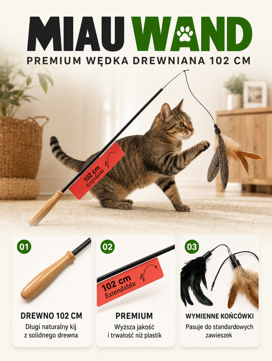 Miauwand - premium wędka drewniana 102 cm | Nekoro