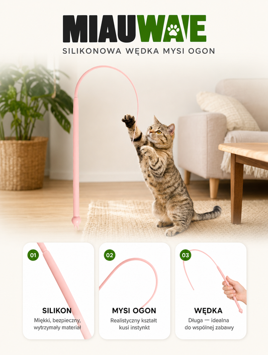 Miauwave - silikonowa wędka mysi ogon | Nekoro