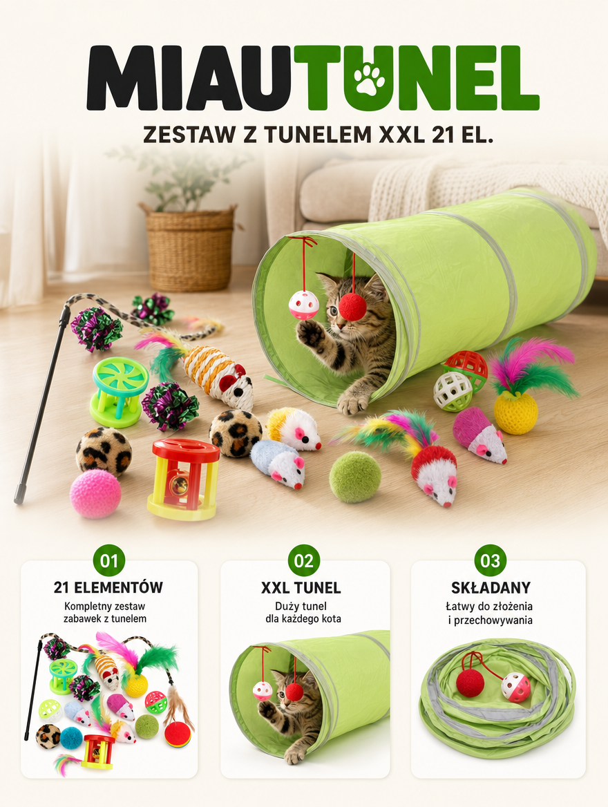Miautunel - zestaw z tunelem XXL 21 el. | Nekoro