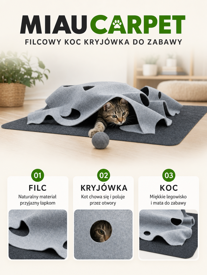 Miaucarpet - filcowy koc kryćówka do zabawy | Nekoro