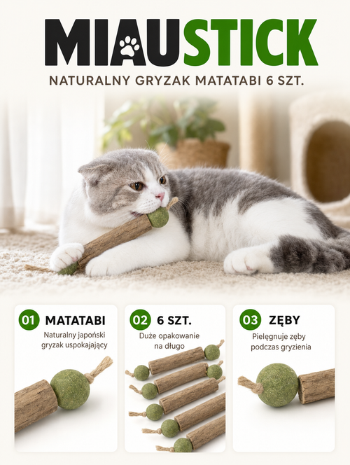 Miaustick - naturalny gryzak matatabi 6 szt. | Nekoro
