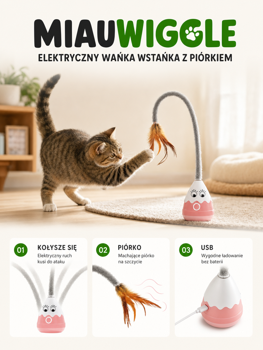 Miauwiggle - elektryczny wańka wstąńka z piórkiem | Nekoro