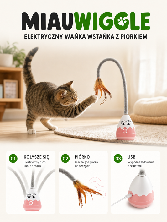 Miauwiggle - elektryczny wańka wstąńka z piórkiem | Nekoro