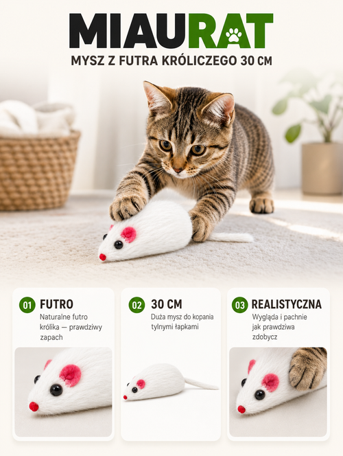 Miaurat - mysz z futra króliczego 30 cm | Nekoro