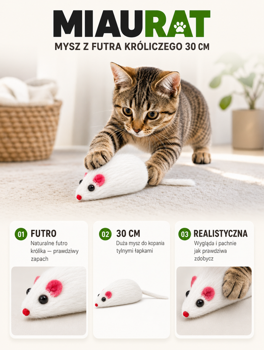 Miaurat - mysz z futra króliczego 30 cm | Nekoro