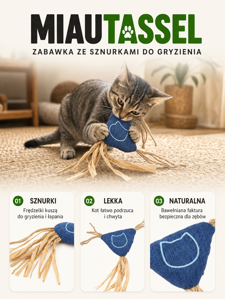 Miautassel - zabawka ze sznurkami do gryzienia | Nekoro