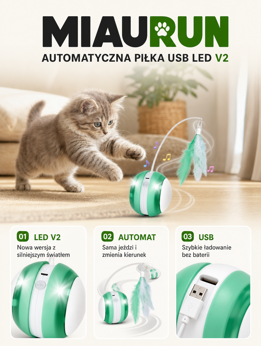 Miaurun - automatyczna piłka USB LED v2 | Nekoro
