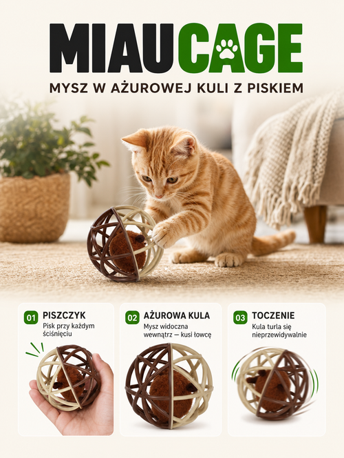 Miaucage - mysz w ażurowej kuli z piskiem | Nekoro