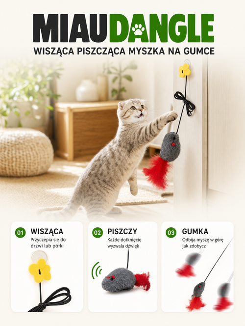 Miaudangle - wisząca piszcząca myszka na gumce | Nekoro
