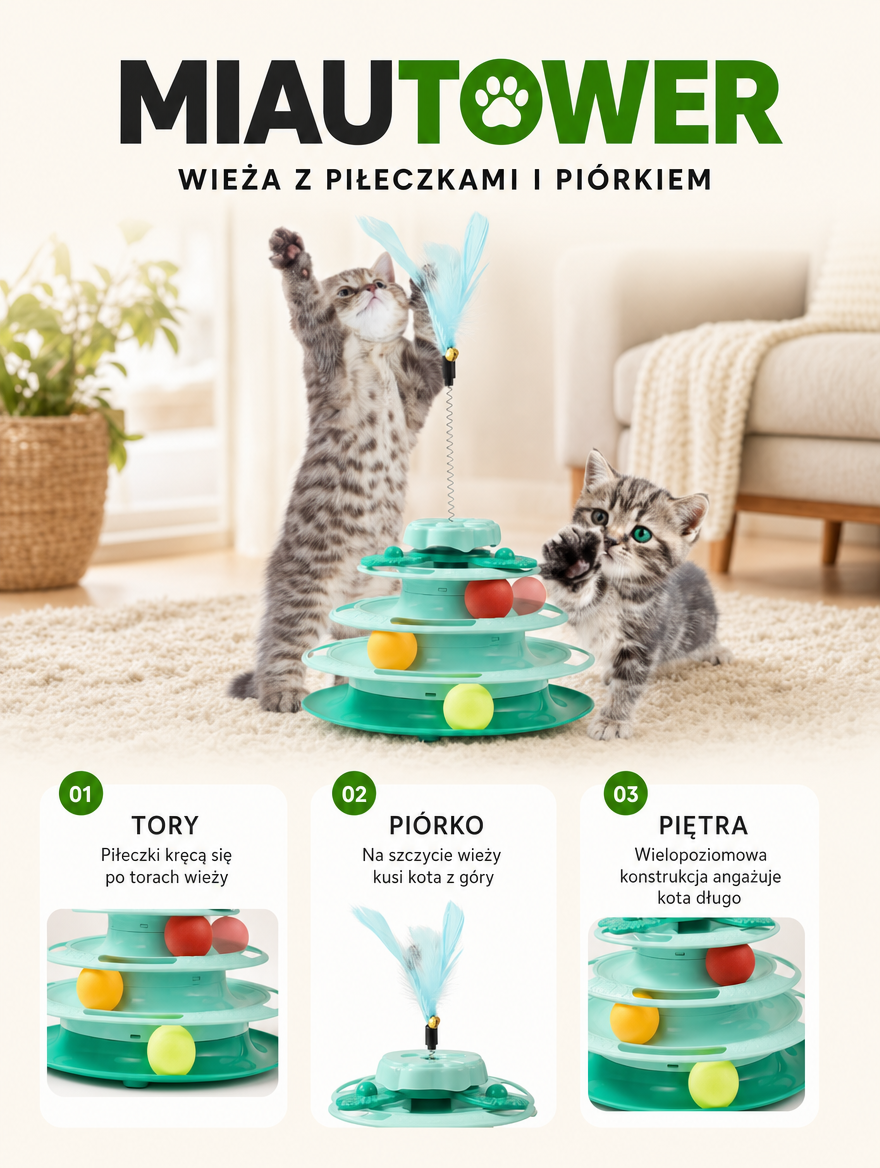 Miautower - wieża z piłeczkami i piórkiem | Nekoro