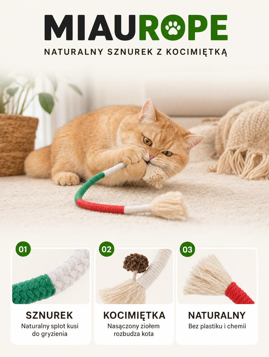 Miaurope - naturalny sznurek z kocimiętką | Nekoro