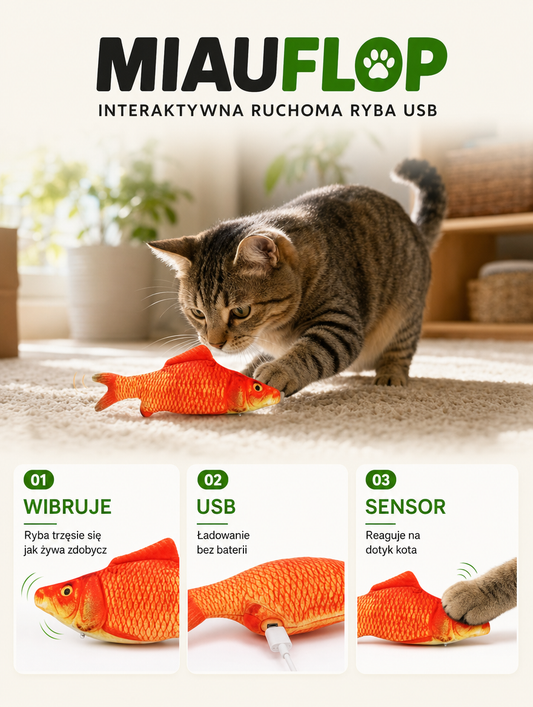 Miauflop - interaktywna ruchoma ryba USB | Nekoro