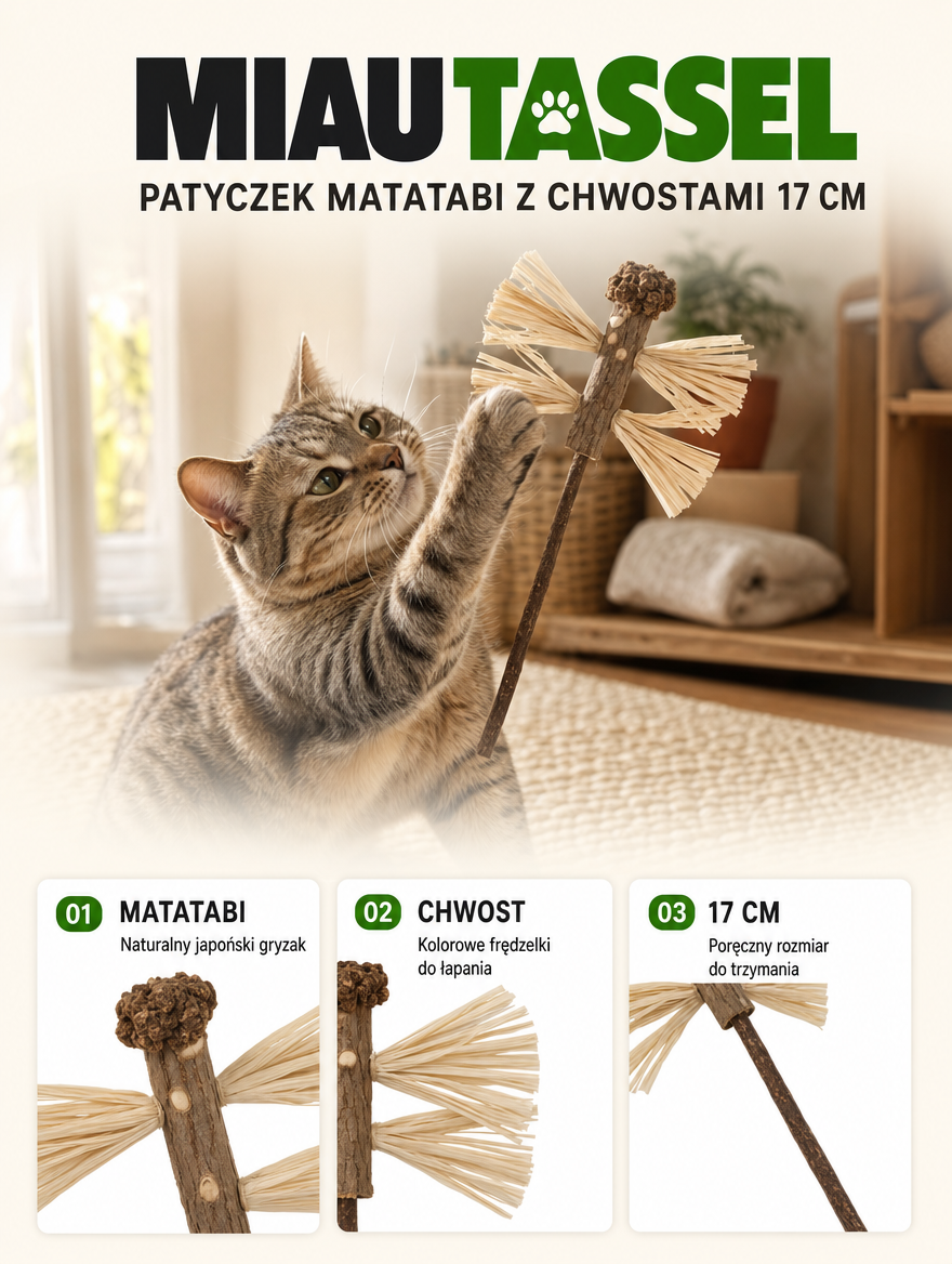 Miautassel - patyczek matatabi z chwostami 17 cm | Nekoro